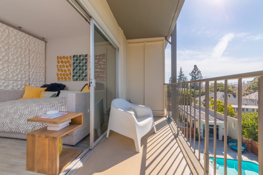 Luxury private balcony at apartments in Palo Alto, California