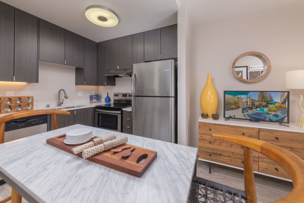 Luxury stainless-steel appliances at apartments in Palo Alto, California