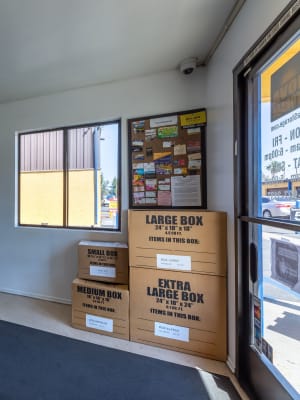 Packing supplies for purchase in the leasing office at Nova Storage in Downey, California