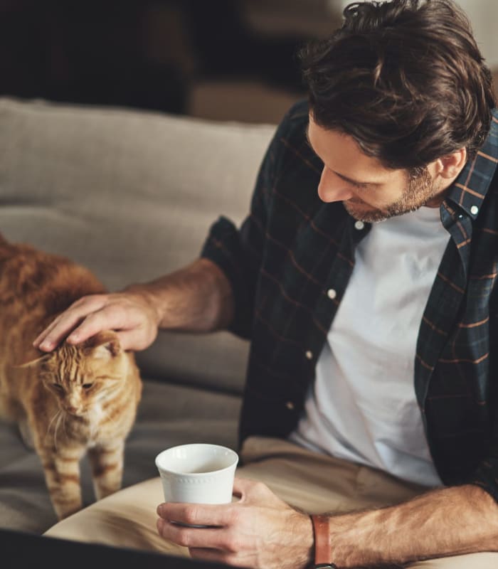 Resident petting their cat at Apple Creek Apartments in Stillwater, Oklahoma