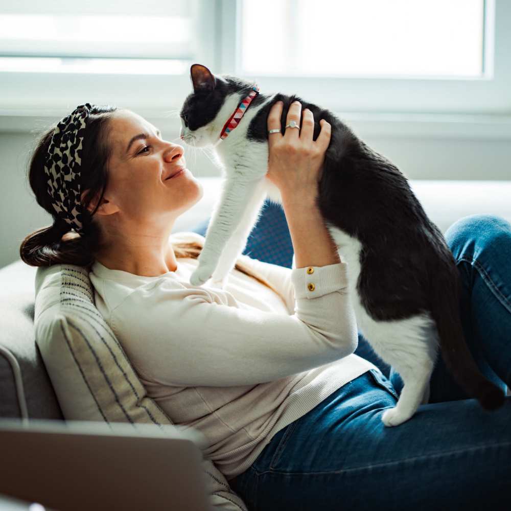 Resident woman with her cat at Walnut Trace in Raleigh, North Carolina