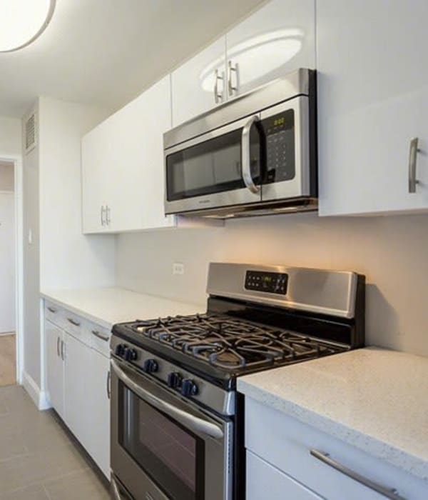 Bright kitchen at Chestnut Hill Tower in Philadelphia, Pennsylvania