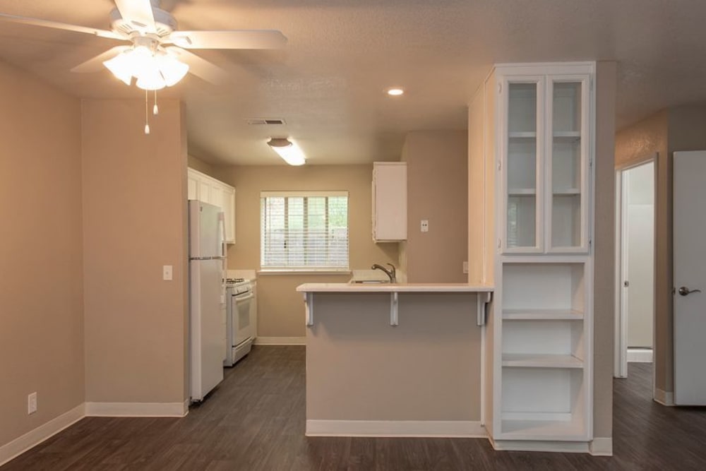 Kitchen area with shelving at Auburn Townhomes in Auburn, California