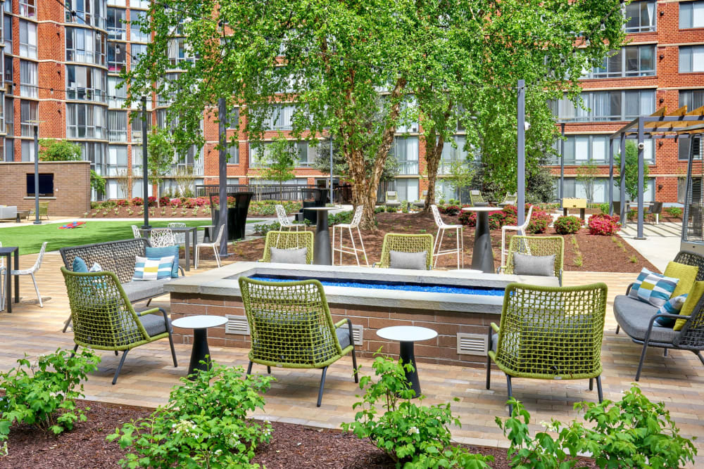 Renovated courtyard and fire pit at Meridian at Courthouse Commons