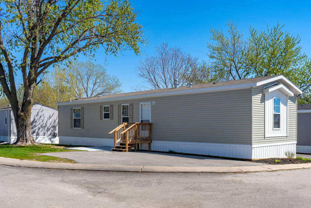 Exterior of a mobile home at Maplewood Estates in Omaha, Nebraska