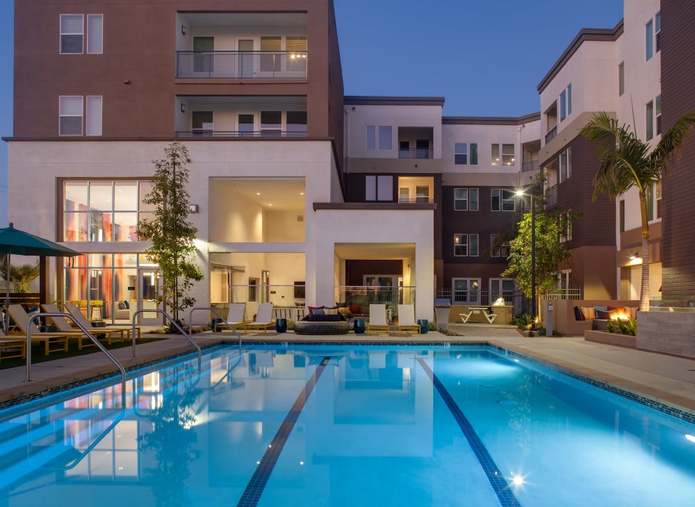 The community pool at SoLa Apartments in Los Angeles, California