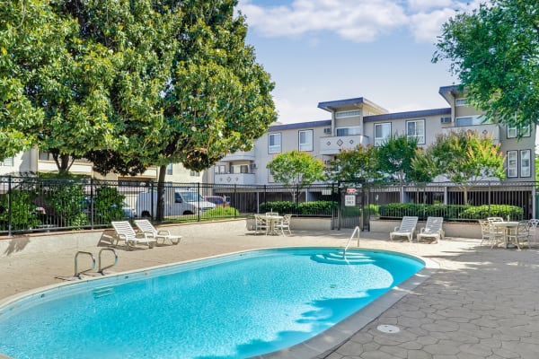 Inviting outdoor swimming pool at Washington Townhomes in San Lorenzo, California