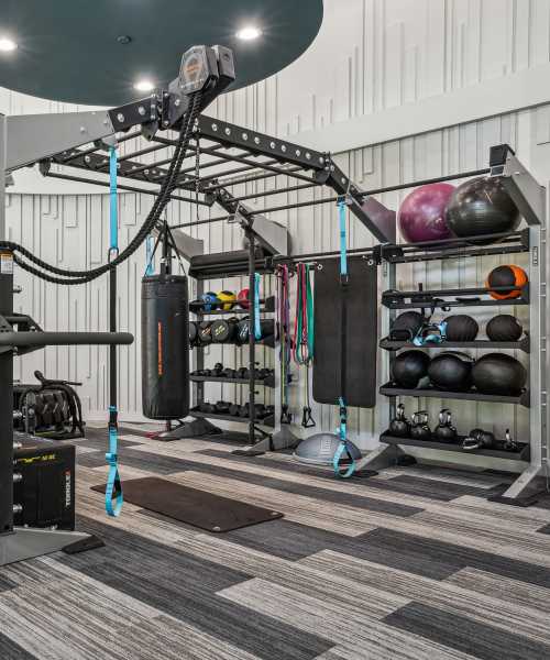 Community fitness studio at Archer Medical District in Dallas, Texas