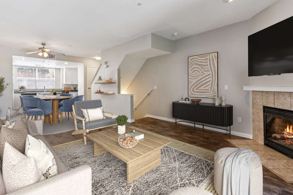 Fireplace in resident lounge at Azure Apartment Homes in Petaluma, California