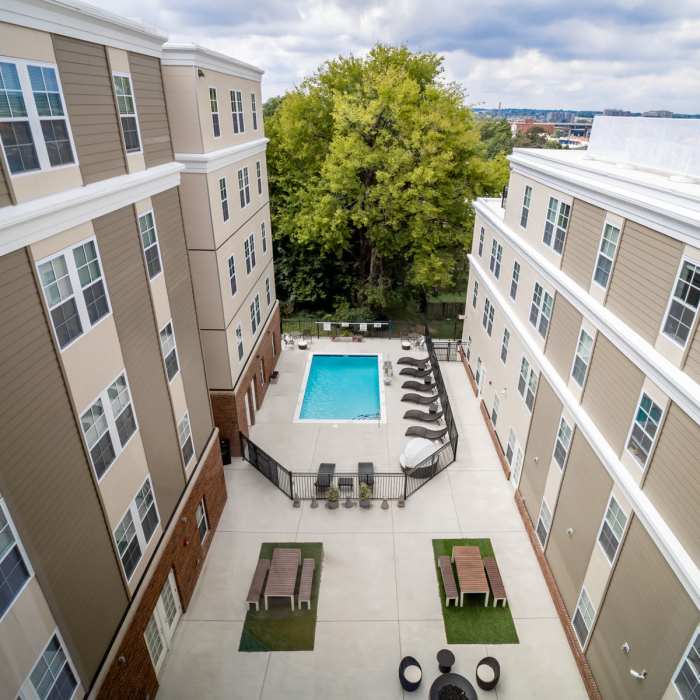 Pool and courtyard at Cedar Broad, Richmond, Virginia