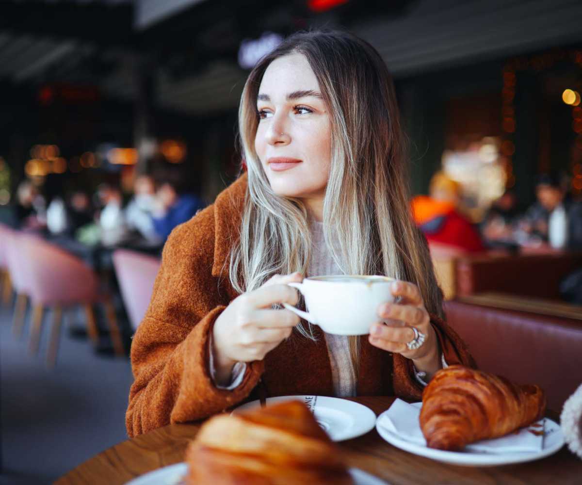 Resident enjoying the coffee at a cafe near Winthrop Court in Frankfort, Kentucky