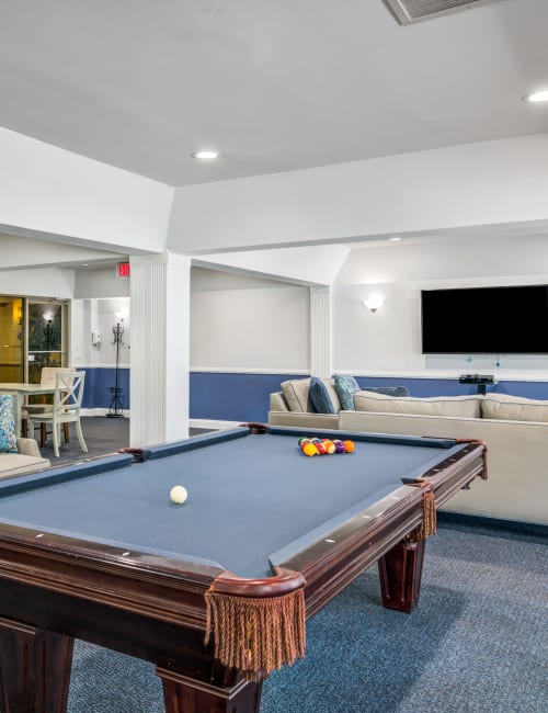 Pool table in the clubhouse lounge at Horizons at Franklin Lakes Apartment Homes in Franklin Lakes, New Jersey