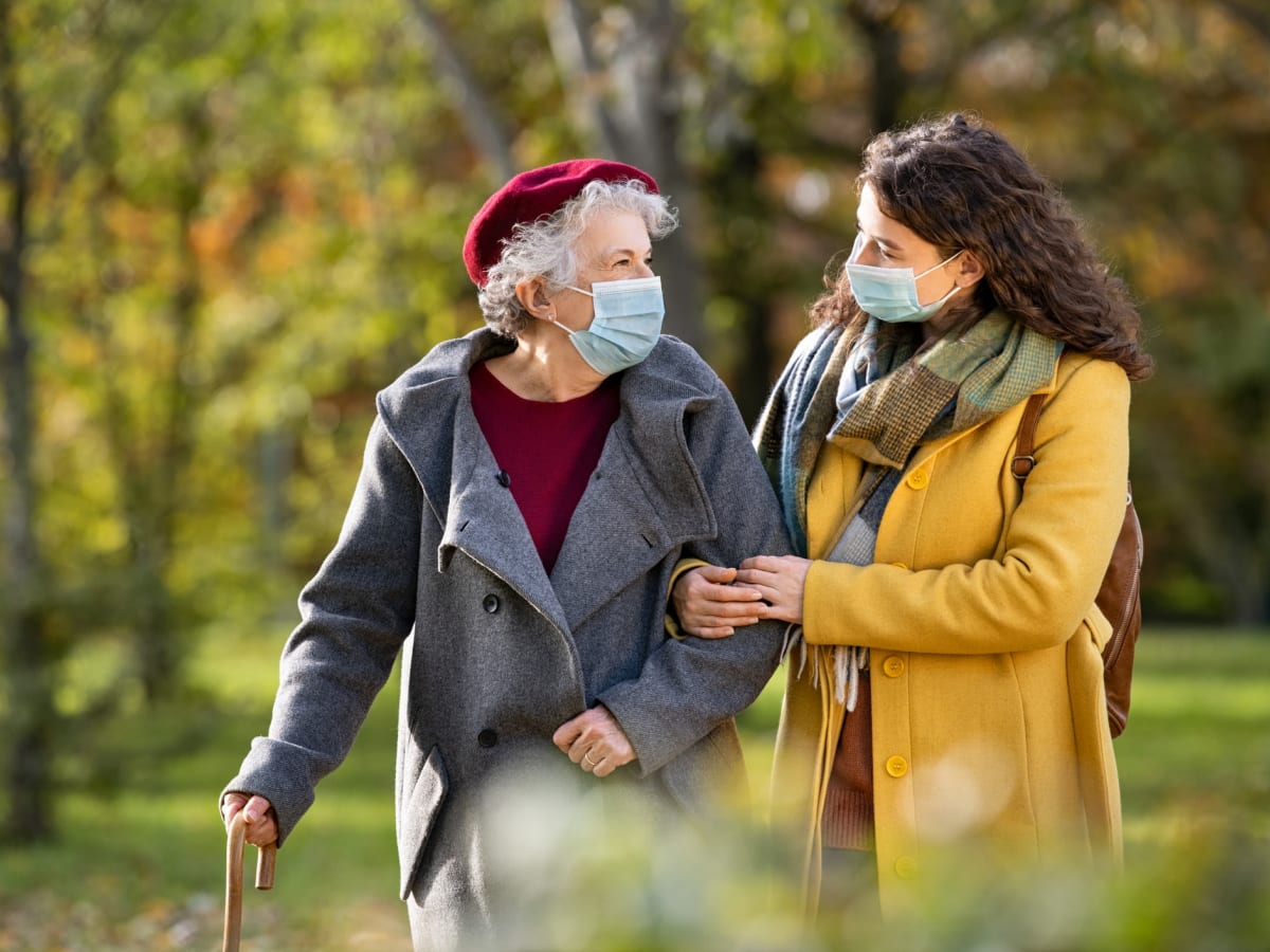 Resident on a walk with her daughter at Worthington Manor in Conroe, Texas