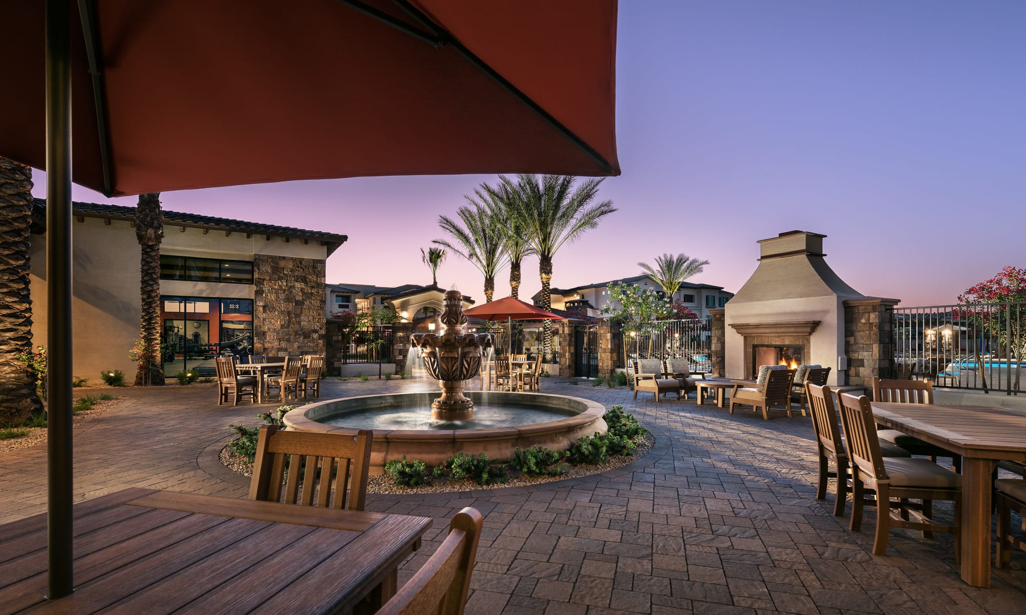 Outdoor fireside community area at San Artes in Scottsdale, Arizona