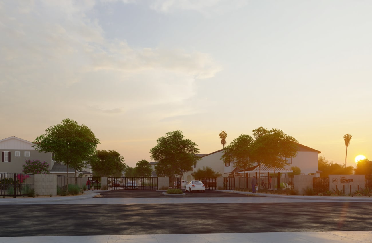 Exterior of community at sunset
