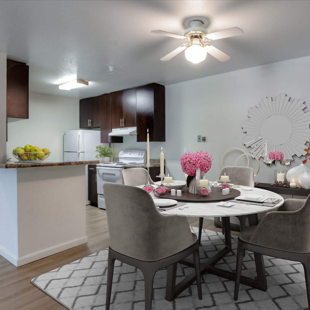 Dining area at Terman Apartments in Palo Alto, California,
