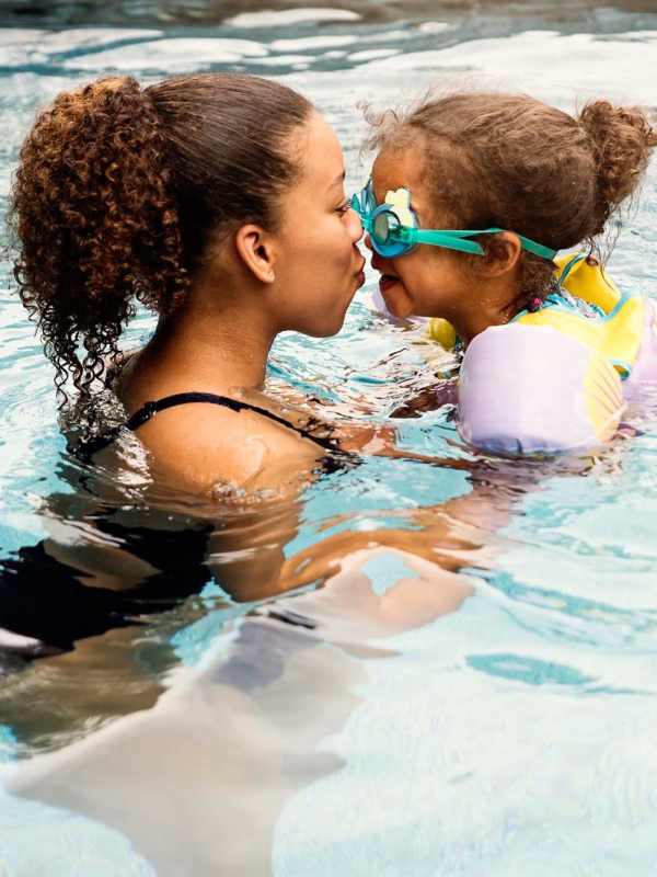 Cute mother and daughter duo in the community pool at Trailwood Crossing Apartments, Raleigh, North Carolina
