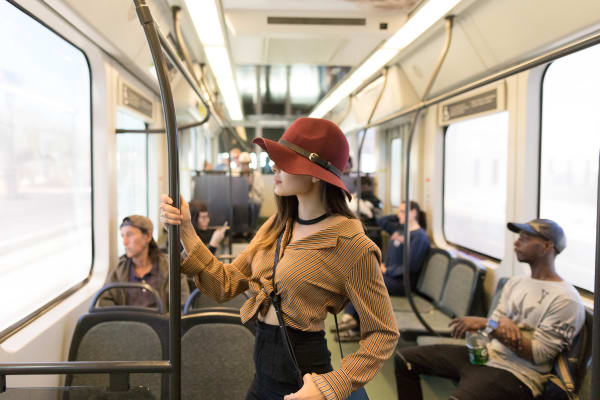 A girl on the max train in Phoenix, Arizona