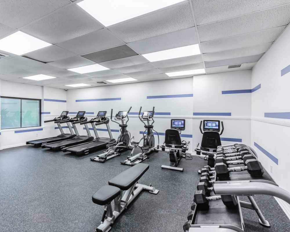 Indoor fitness center at The Venue in Rochester, New York