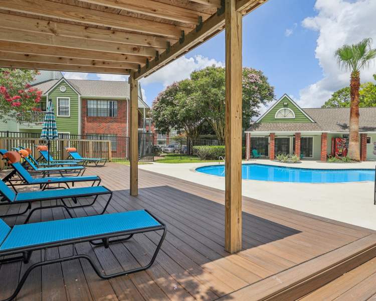 Large sparkling swimming pool for the community at Raintree in Lake Jackson, Texas
