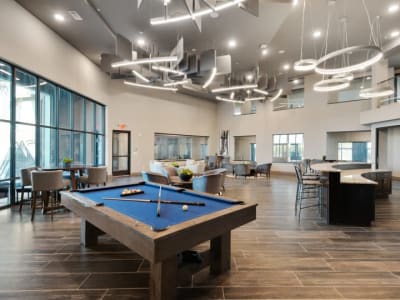 Clubhouse with a pool table at Discovery Park in Denton, Texas
