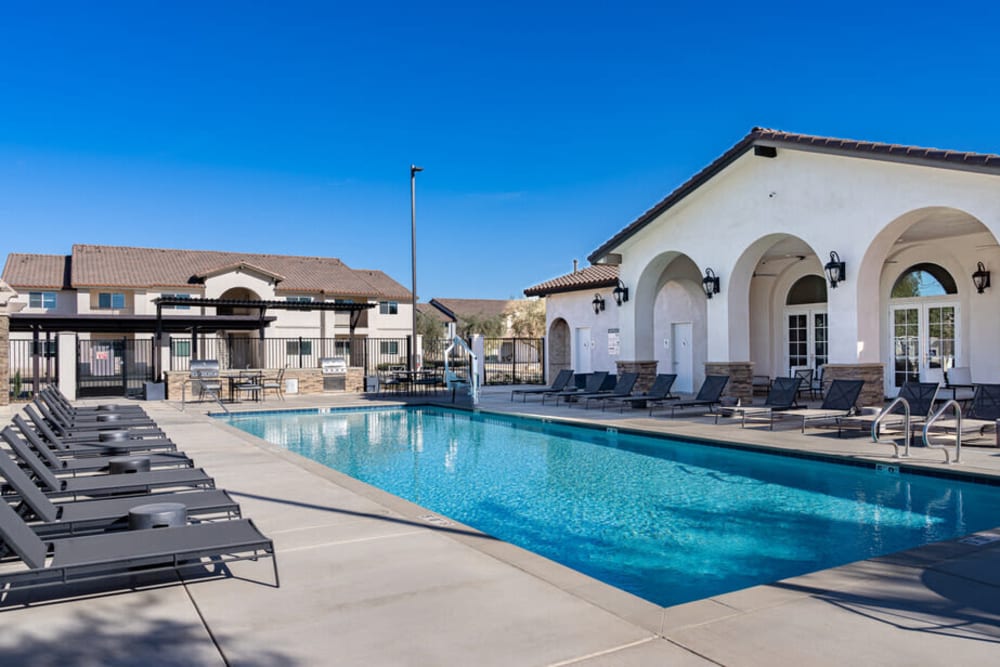 Pool view with sun lounger at Tuscany Villas in Visalia, CaliforniaFront 
