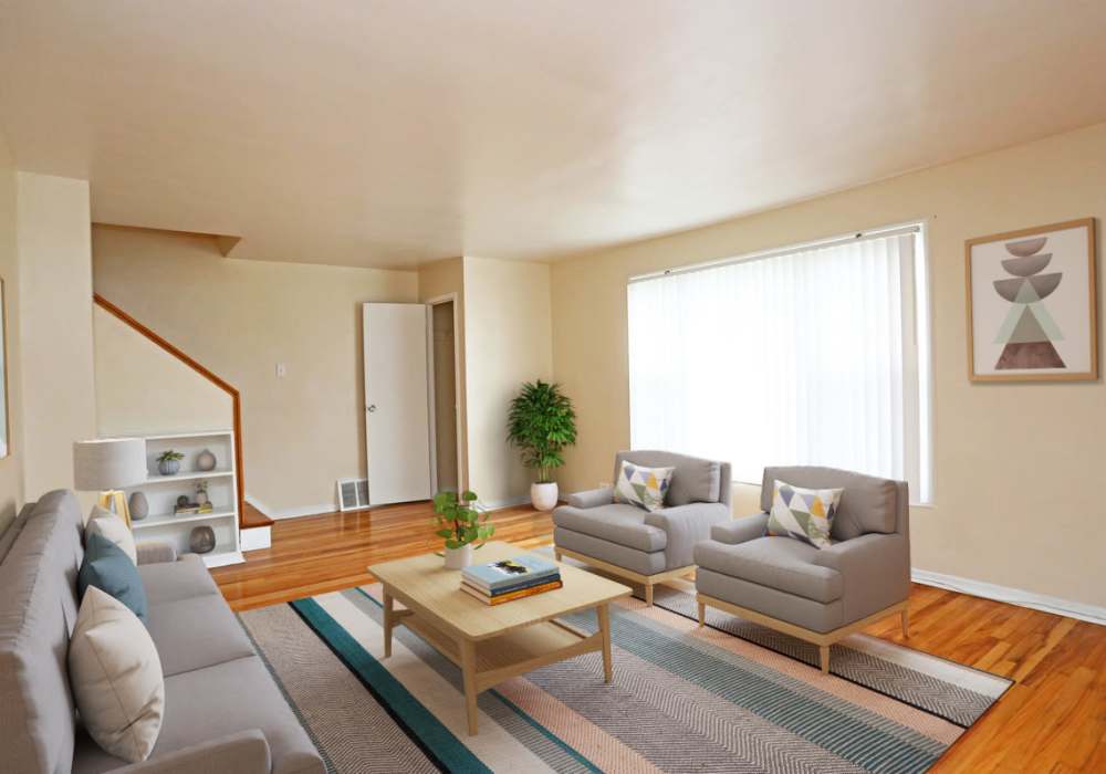 Cozy living room with warm interiors at Central Park in Park Forest,Illinois