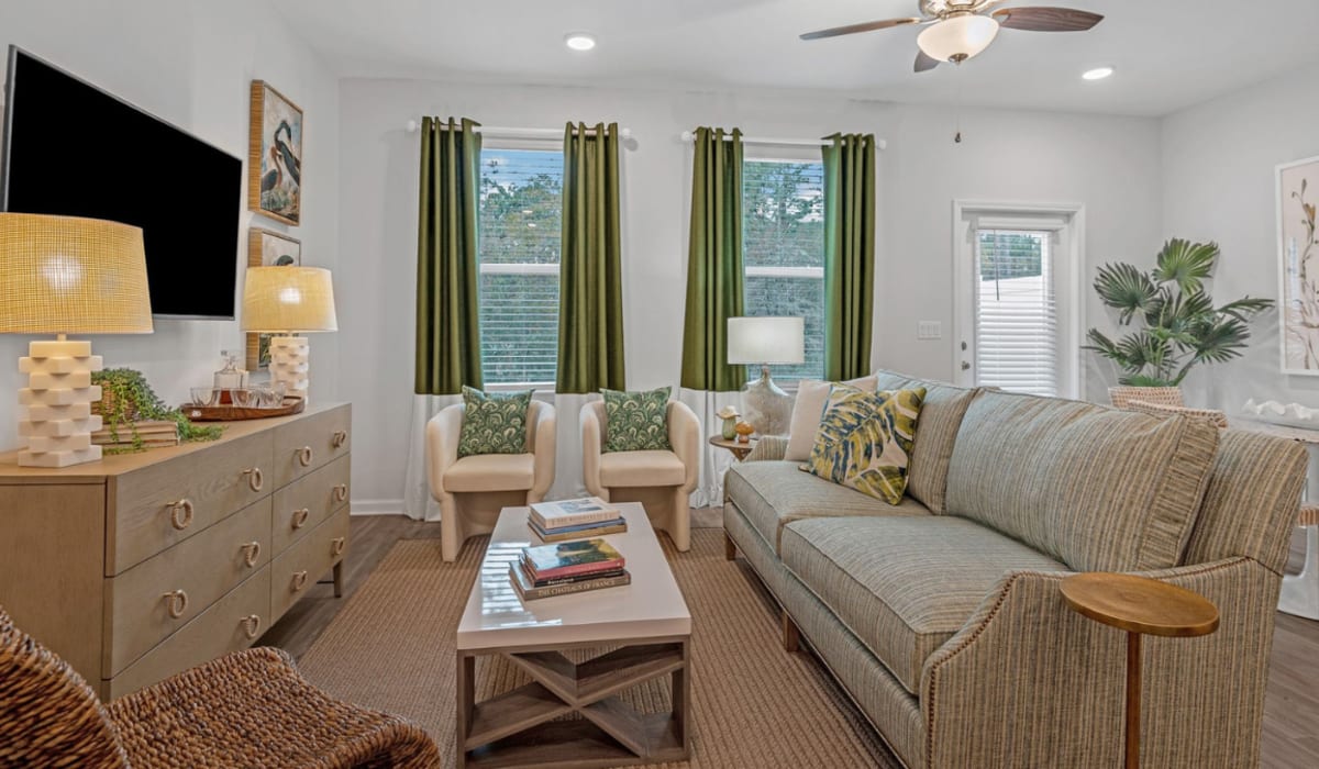 A furnished apartment living room at Artisan Living North Beach in Santa Rosa Beach, Florida
