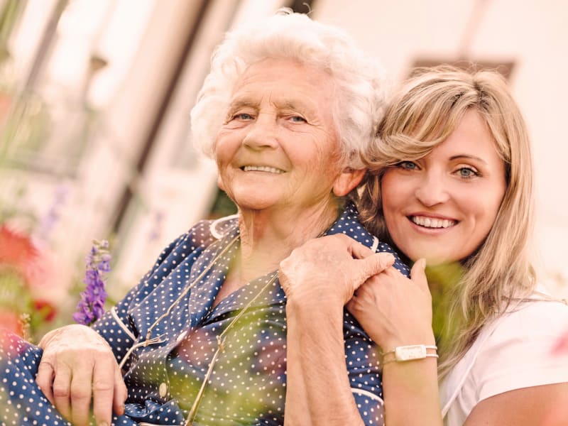 Resident with her daughter at Maple Ridge Care Center in Spooner, Wisconsin