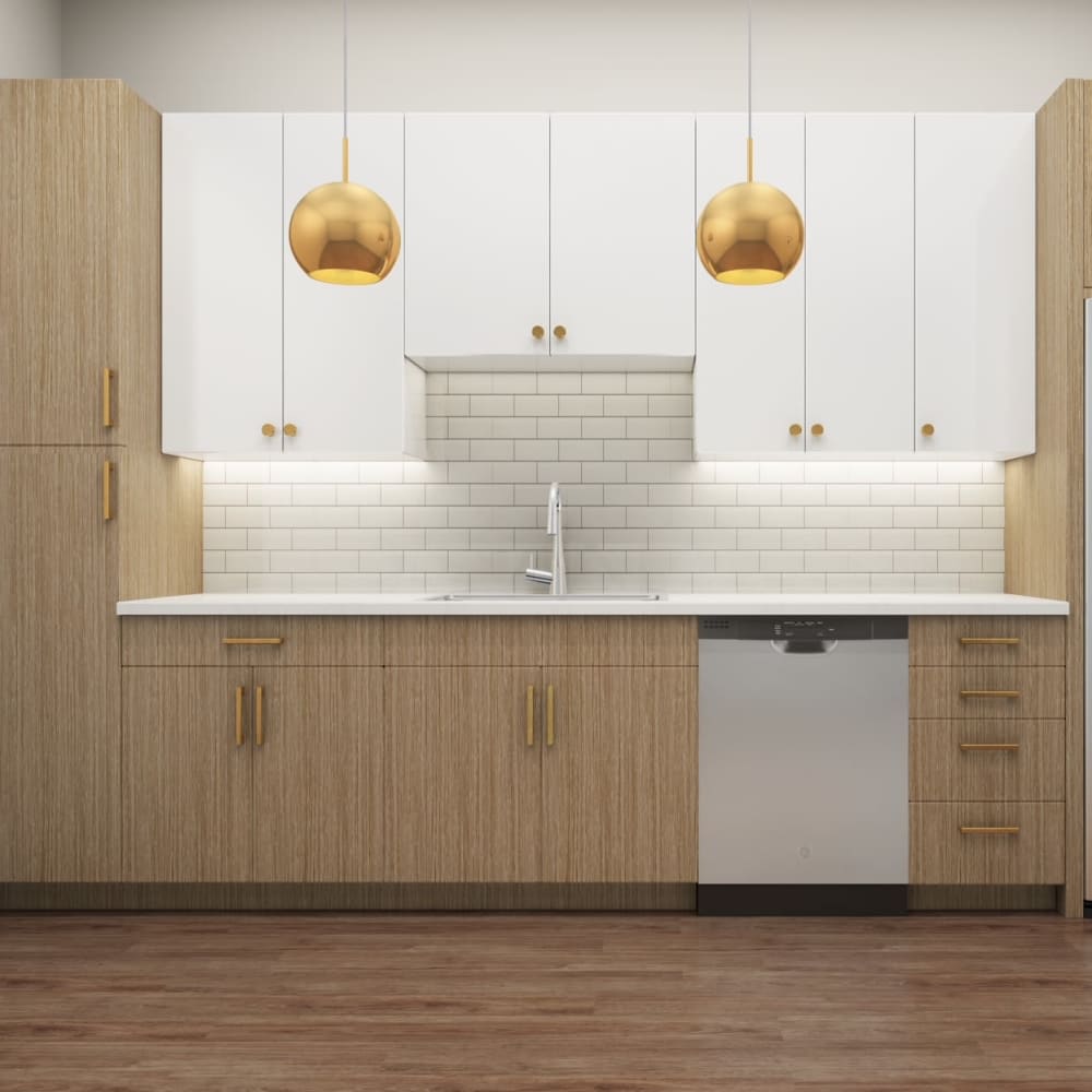 Kitchen rendering with warm lights at Crystal Springs in Fort Worth, Texas