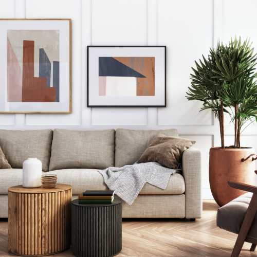 Modern furnishings in the living rooms at Mountain Breeze Villas in San Bernardino, California