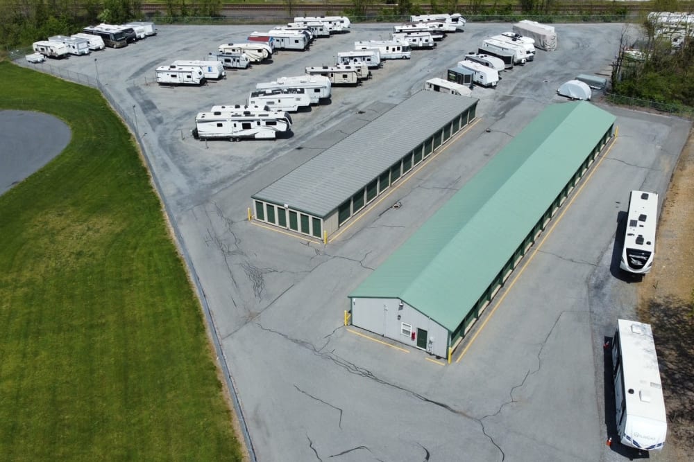 Aerial view of our parking spaces at Storage World in Robesonia, Pennsylvania