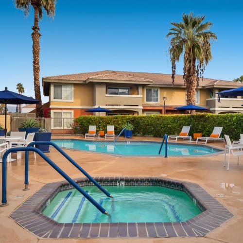 Swimming pool and spa at Mirabella Apartments in Bermuda Dunes, California
