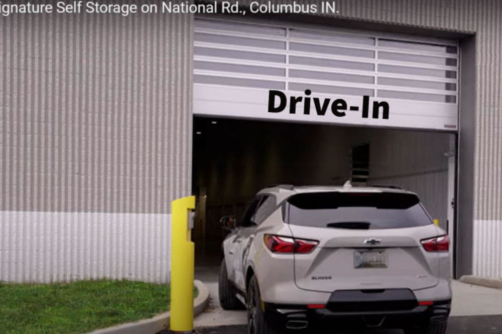Drive-in storage units at Signature Self Storage in Columbus, Indiana