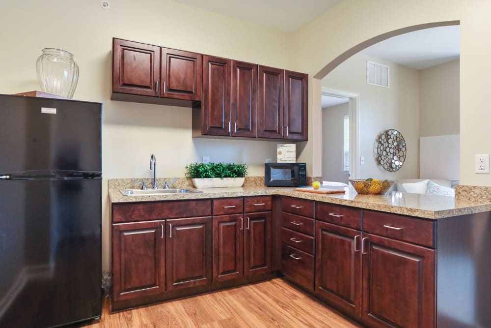 An apartment kitchen at Harmony at Martinsburg in Martinsburg, West Virginia