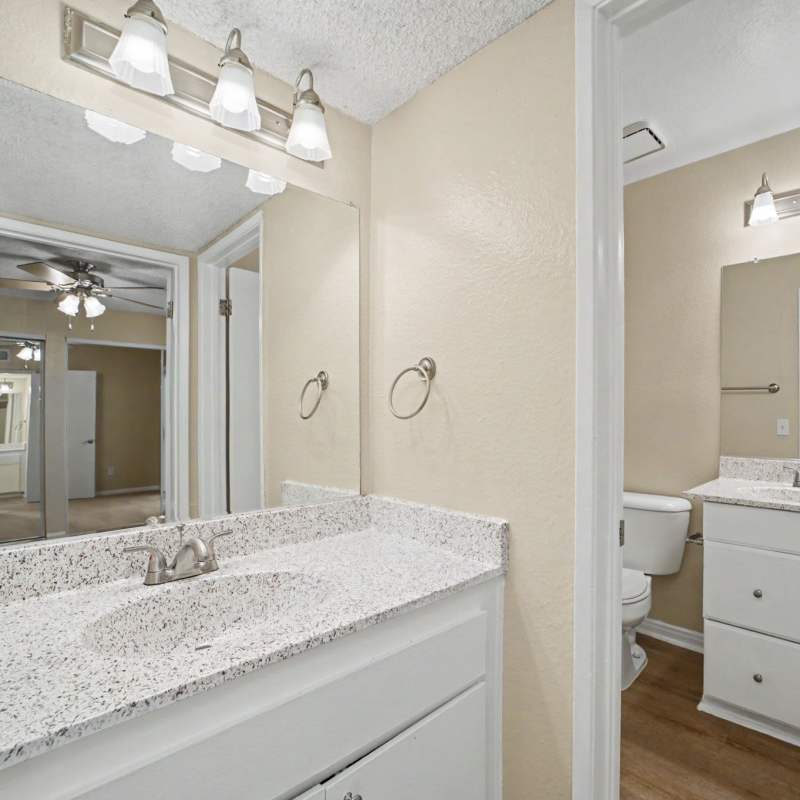 Bathroom vanity at Westlake Village in Costa Mesa, California