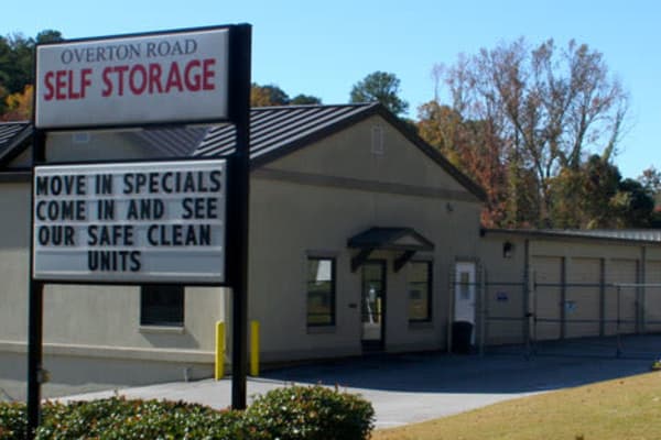 The main entrance at Overton Road Self Storage in Birmingham, Alabama
