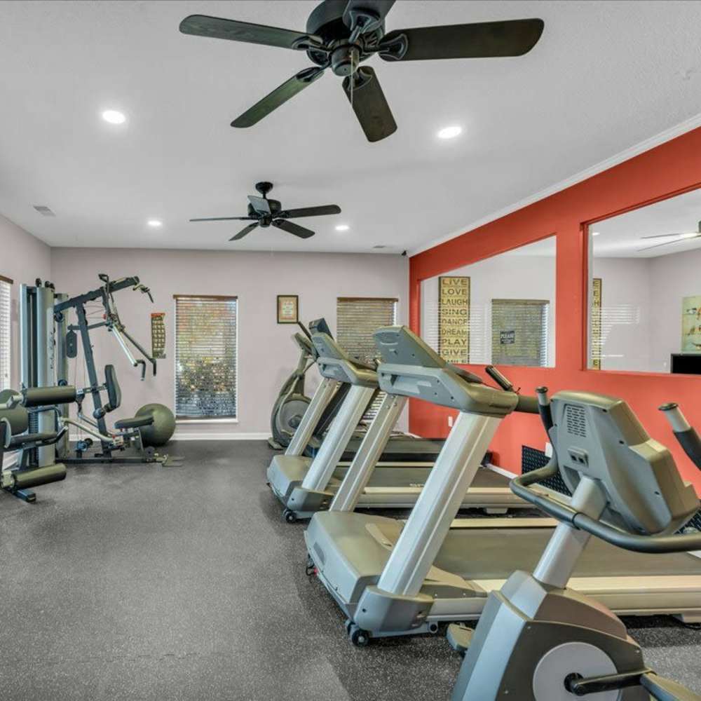 Fitness centre with available equipment at Woodbrook in Gardendale, Alabama