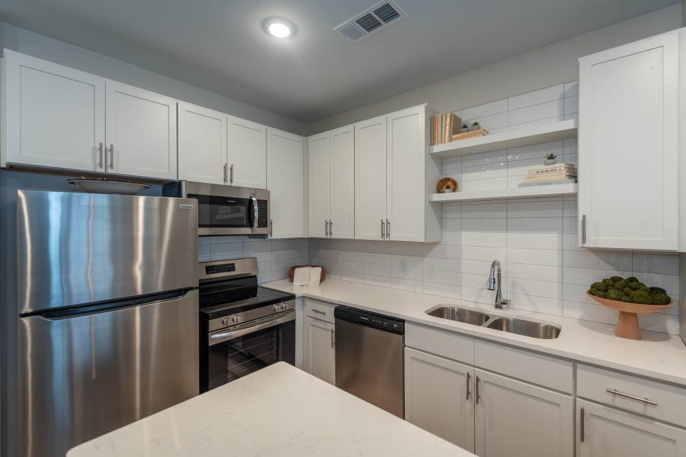 Modern style kitchen area at Attain at Chic’s Beach, Virginia Beach, Virginia