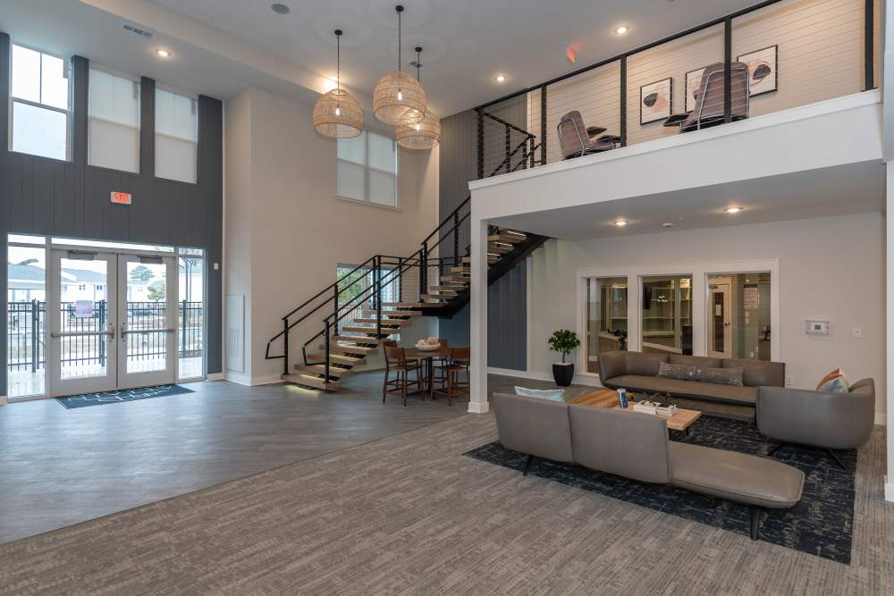 Spacious clubhouse lounge area at Attain at Chic’s Beach, Virginia Beach, Virginia