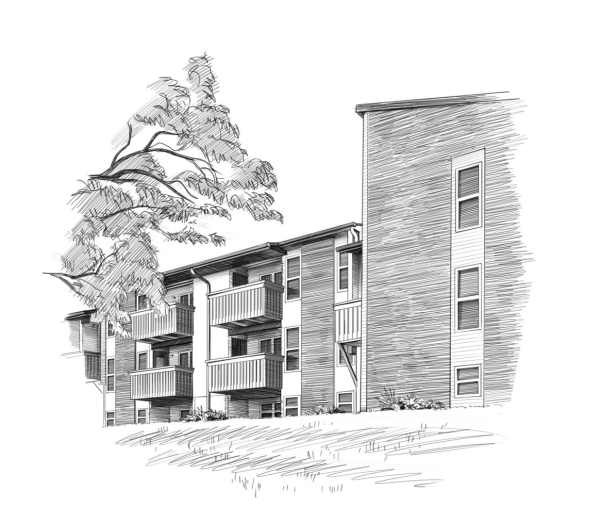 Pencil illustration of the property at Eden at Jefferson Crossing in Columbus, Ohio