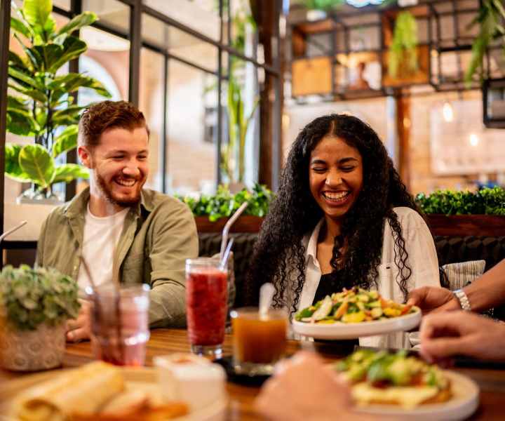 Resident enjoying lunch at restaurant near Camas Meadows in Beaverton, Oregon