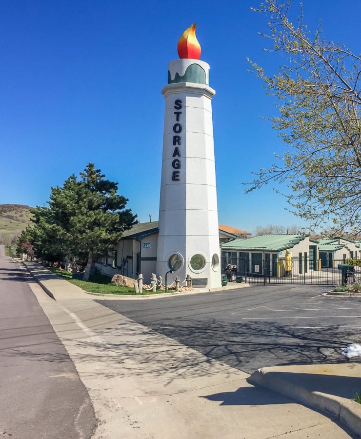 Branding and signage in front of StorQuest Self Storage in Golden, Colorado