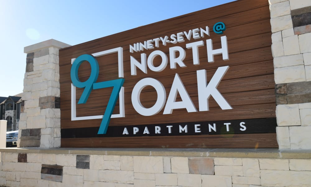 Property sign at 97@ North Oak in Kansas City, Missouri