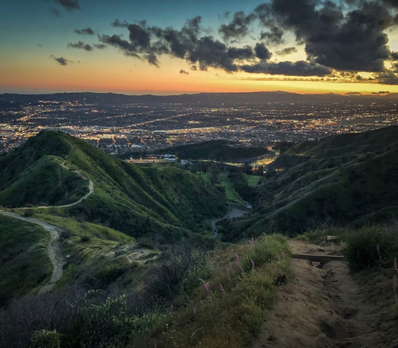 Hiking trails at sunset near Vista Pointe I in Studio City, California