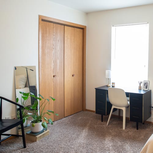 bedroom desk and chair Walnut Place in Ames, Iowa