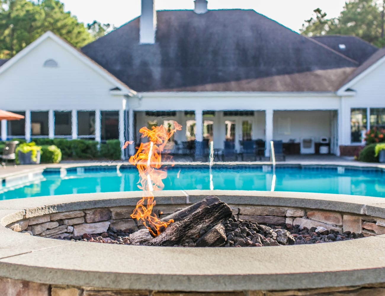 Outdoor fireplace near Bryant at Summerville's swimming pool in Summerville, South Carolina