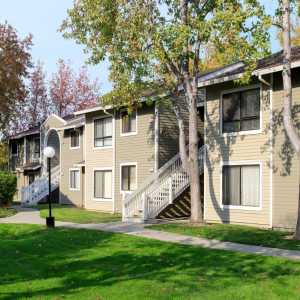 Exterior view of apartment at Amber Court in Fremont, California