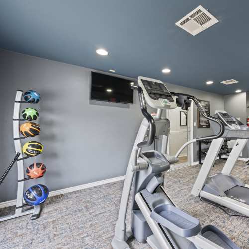 Well-equipped fitness center at Northside Heights in Conroe, Texas, 