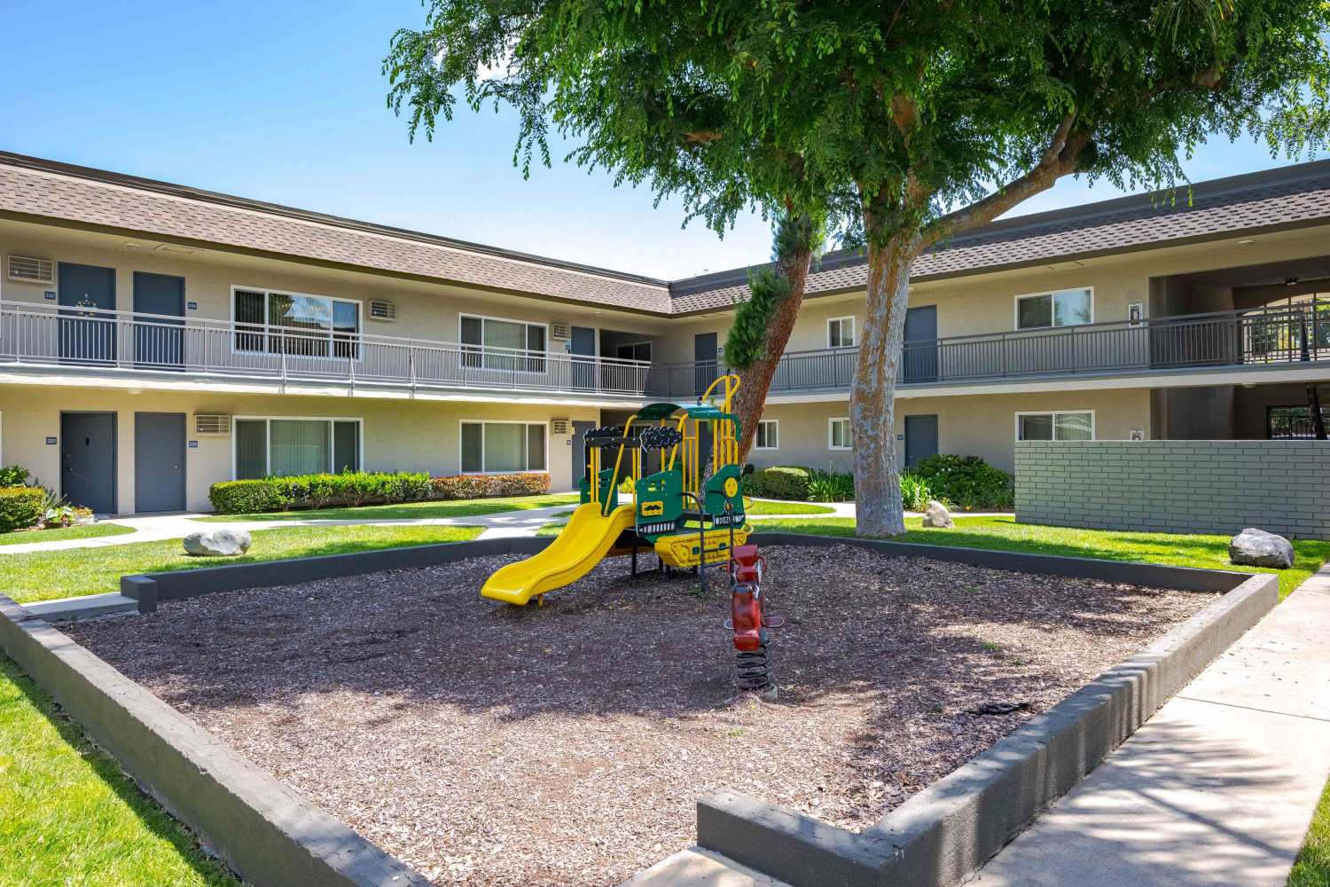 Playground area for kids at Chatham Village in Tustin, California